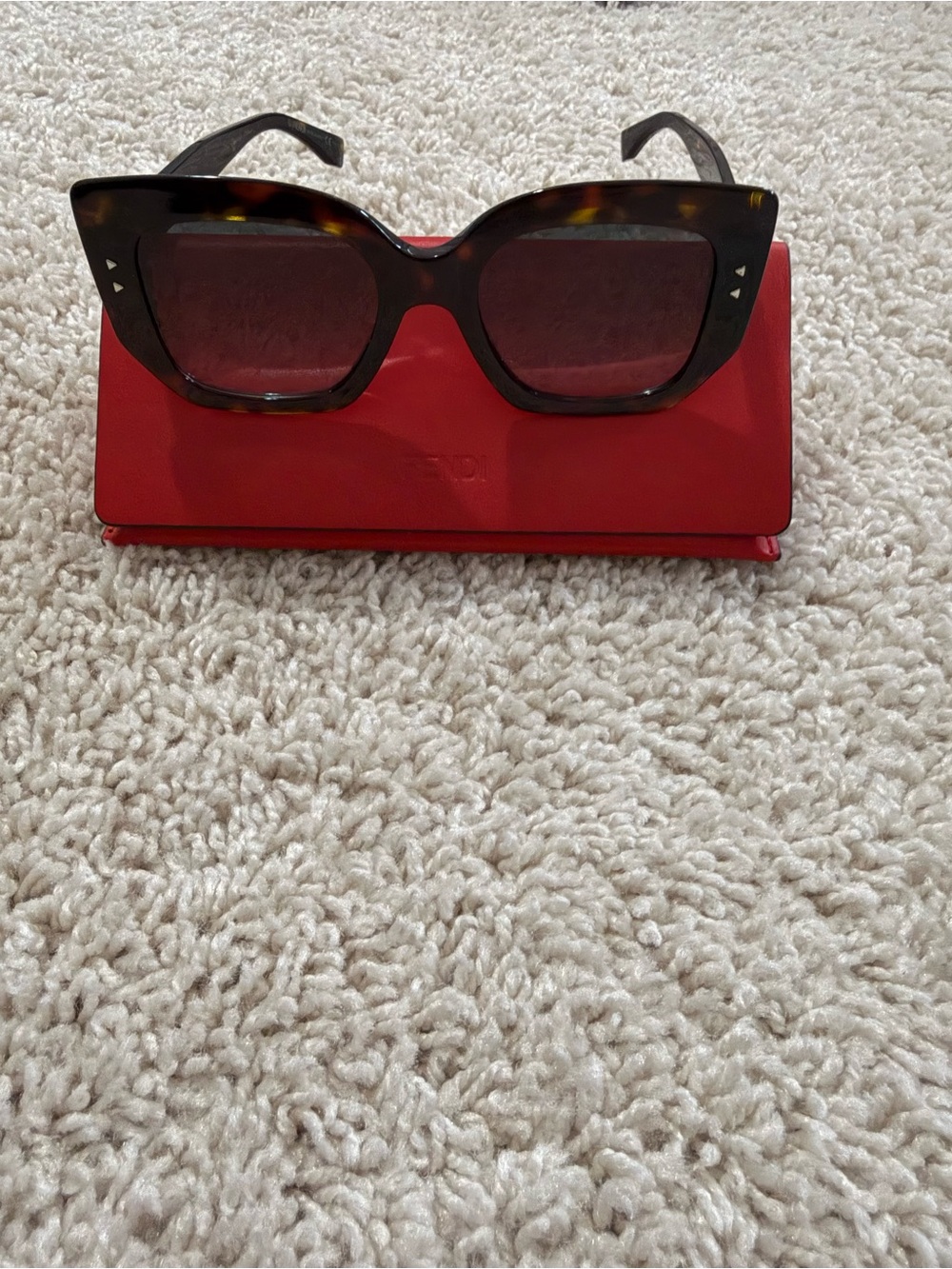 Fendi Tortoiseshell Cat-Eye Sunglasses with Red Case